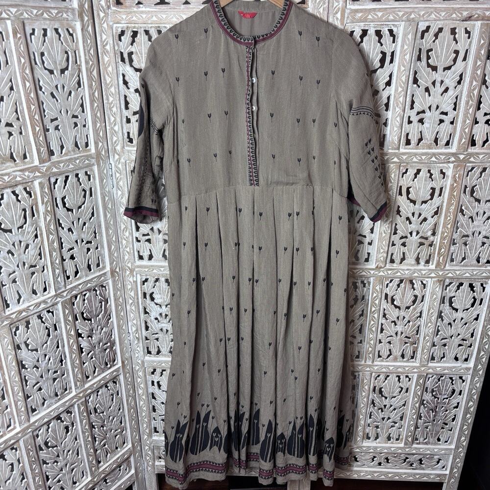 W for Woman Viscose/Nylon Brown Frock 3/4 Sleeve Print Anarkali Kurta Festive